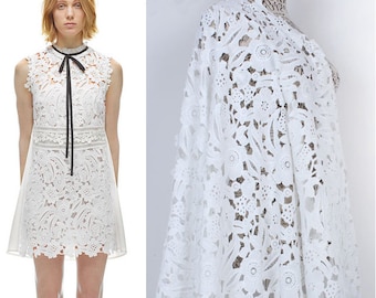 Boho White Ivory Guipure Venice Lace Fabric, Hollow Floral DIY material, Suknia ślubna, Venice haftowane kwiaty koronkowe cięte na wymiar