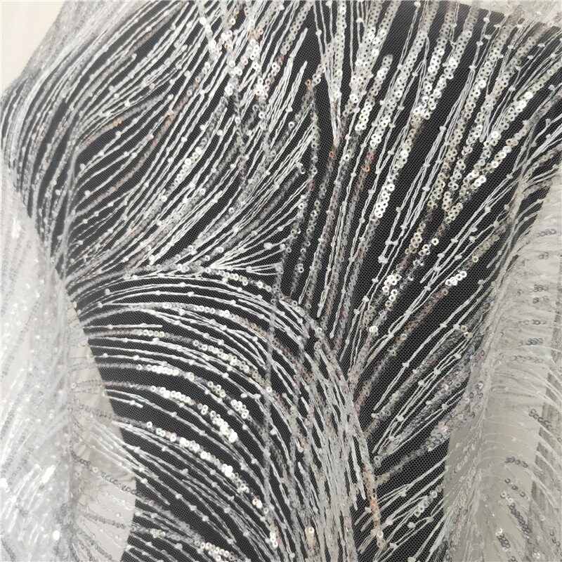 Beaded Sequin wave lace fabric White ivory Wedding Dress | Etsy