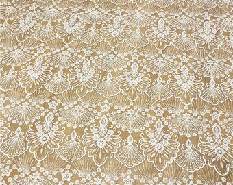 Gatsby Vintage Bridal lace Fabric material, Bridal Wedding Dress Veil Applique, Soft flower Embroidery lace Tulle with Sequin by the yard