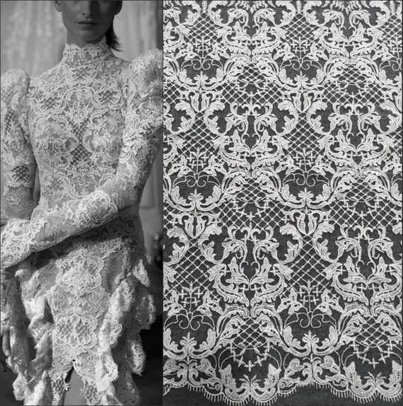White Ivory Rayon Lace Fabric Guipure Mesh Lace Material Bridal