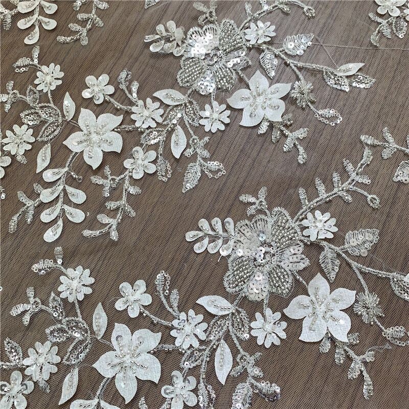 3D Flower Leaves Beaded Sequin Lace Fabric Bridal Floral Lace - Etsy