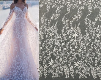 Star Embroidery lace Fabric, Soft Ivory White Veil Applique Tulle, Bridal Bridesmaid Prom Dress, Fashion DIY Material by the Yard