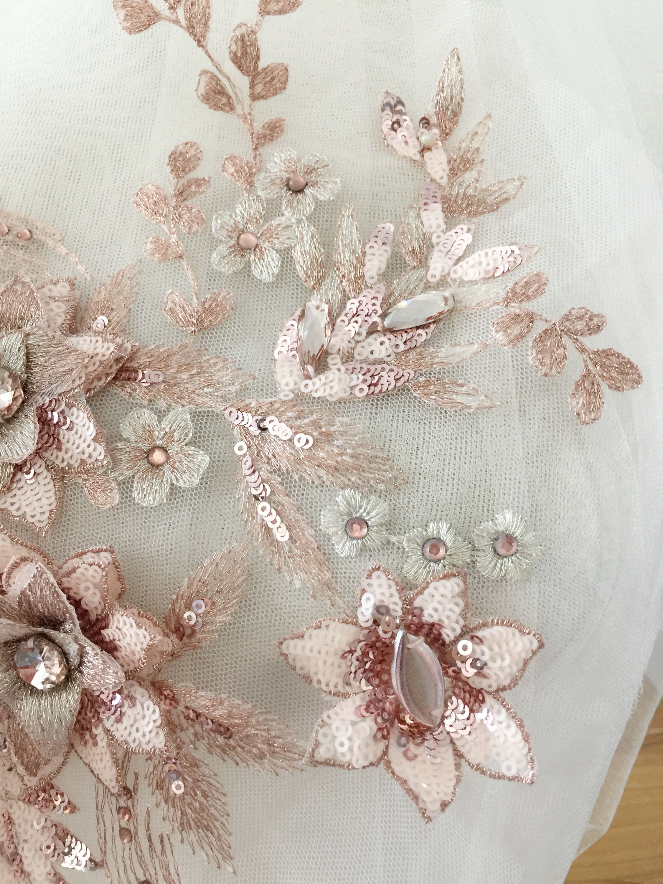3D Embroidered Lace - Blush Floral on Blush Netting