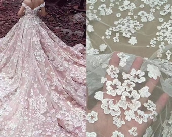 Boho Boho Elfenbein kleine Blumen Spitze Stoff mit Pailletten, Braut Spitze für Hochzeitskleid Kleid, weiche Stickerei Blumen Applikation Spitzen Tuch