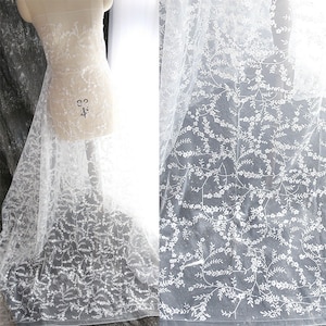 Glitter Lace flower Fabric, Soft Ivory White Sequin Tulle, Bridal Wedding Dress, Bling Sparkle lace, Veil Applique lace by the Yard