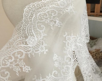 Soft White Flower Lace Fabric Floral Scalloped Veil Lace - Etsy