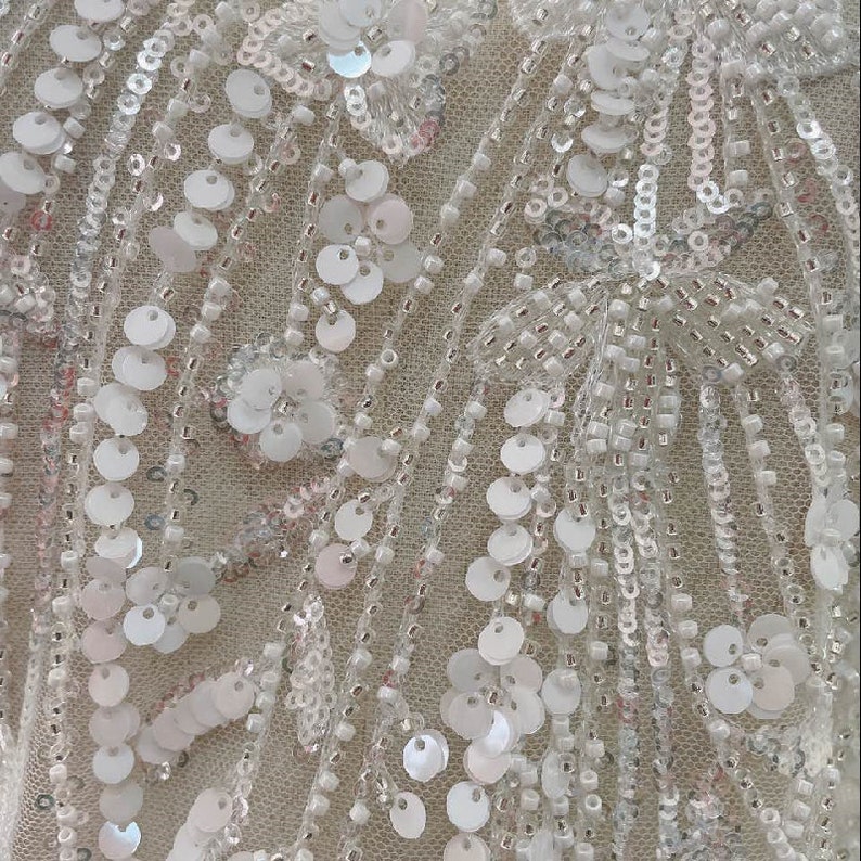White Ivory Heavy Sequin Beaded Lace Fabric Beading Lace - Etsy