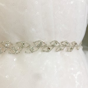leaf Rhinestone applique, Crystal beaded bridal applique, Wedding Dress sash, Bride Bridesmaid belt Garter headpiece, strap DIY accessories