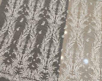 Ivory sequin flower Lace Fabric, Floral leaves lace material for Bridal Wedding Dress, Guipure Rayon Embroidery Applique lace by the yard