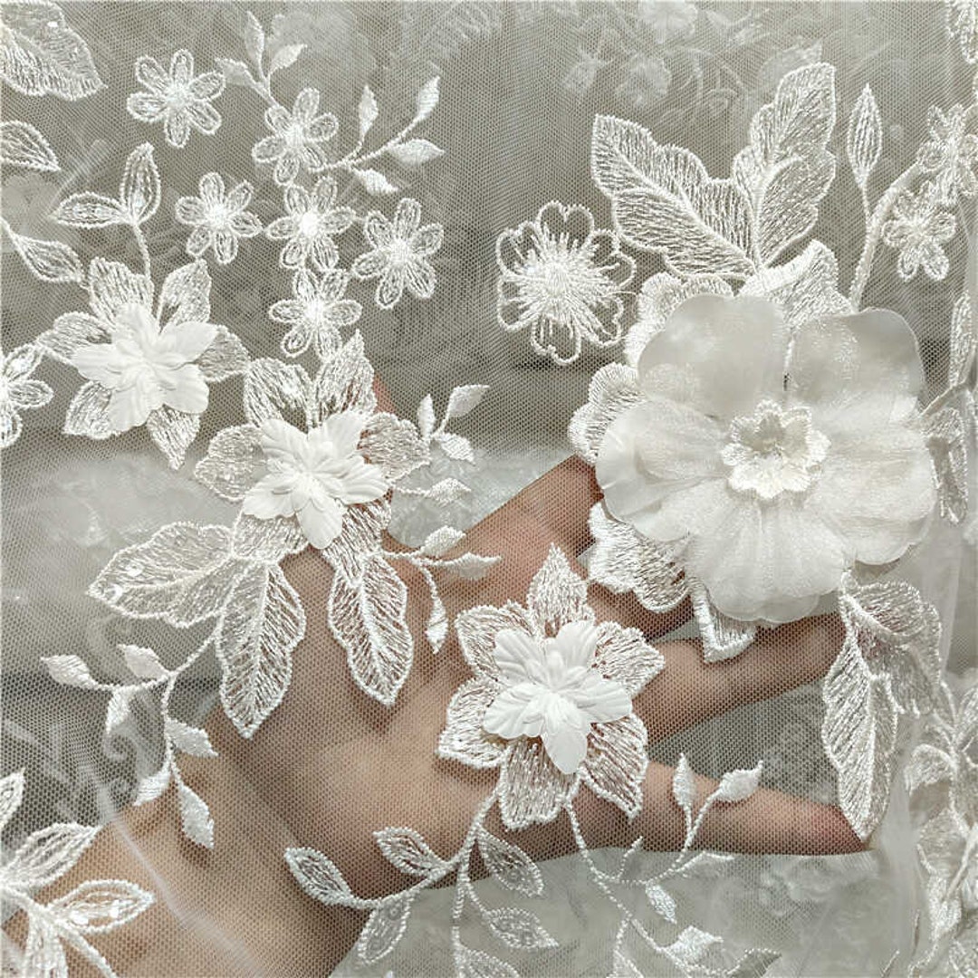 3D White Flower Lace Fabric, Couture Lace for Bridal Wedding Dress