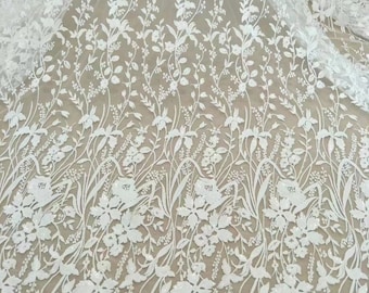 Boho Avorio Ricamo floreale Tessuto di pizzo Paillette da sposa Materiale di pizzo Abito da sposa Morbido tulle Rayon lascia fiori di pizzo tagliati su misura