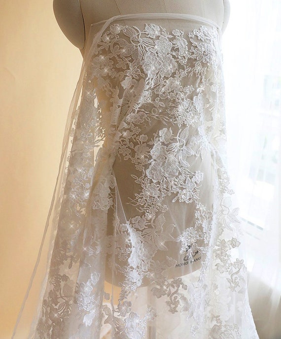 Ivory Sequin Lace Tulle Material Ivory Sequin Lace Tulle Material
