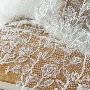 Boho White Black Quipure Venice Lace Fabric, Rose Hollow Floral Wedding Dress Embroidery Rayon Tulle flower Veil lace, fabric by the yard