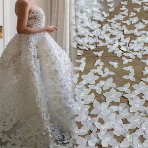 3D Embroidery Lace Fabric, Leaves Leaf flower Veil Lace  Fabric for Bridal Dress, Wedding Dress Fabric, Tulle Lace Fabric By The Yard