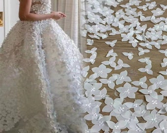 3D Embroidery Lace Fabric, Leaves Leaf flower Veil Lace  Fabric for Bridal Dress, Wedding Dress Fabric, Tulle Lace Fabric By The Yard