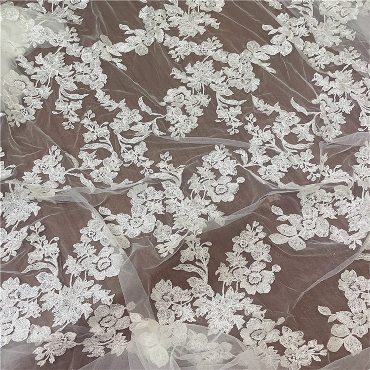 White Flower Sequin Lace Fabric Veil Applique Material - Etsy