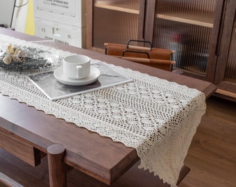 Caminho de mesa de renda, decoração de mesa de casamento personalizada, bandeira de mesa de algodão e linho boho, capa de toalha de mesa, tecido, decoração de armário de jantar para casa, presente