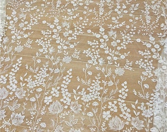 Boho Ivoire broderie florale dentelle tissu mariée paillettes dentelle matériel robe de mariée doux Tulle rayonne maille feuilles fleur dentelle par cour