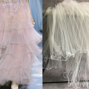 3D White Pleated Tulle Fabric, Soft Wavy Ruffle Pleats panel designer cloth for Bridal Wedding Dress, lace Tulle fabric by the yard