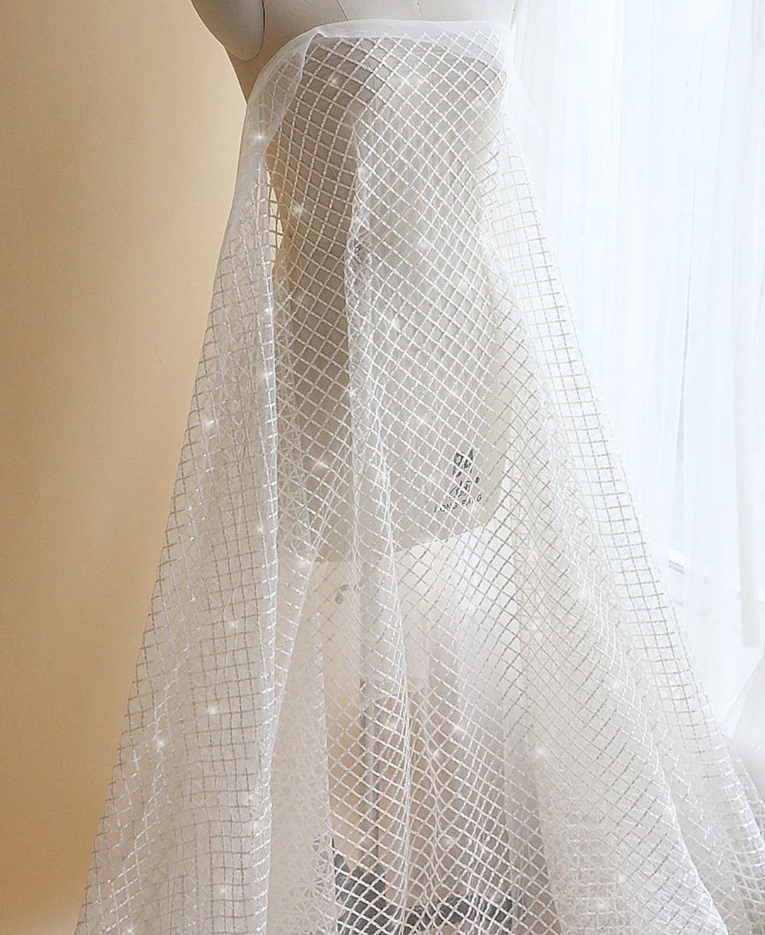 Ivory Lattice Lace Fabric With Sequin, Guipure Lace Bridal Wedding Dress,  Mesh Rayon Embroidery Tulle Floral Flower Grid Lace by the Yard - Etsy
