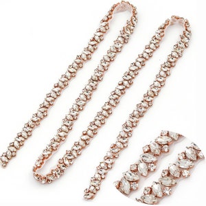 Rose Gold Thin rhinestone crystal beaded lace trim, Wedding Dress Applique strap, Bridal Bridesmaids wedding belt sash headband headpiece