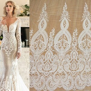 Clear Sequin Scalloped Embroidery Lace Fabric for Dresses