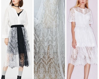 3 Yard Soft French Chantilly Flower Lace Tulle Fabric, DIY Fashion material, Boho Bohemian Bridal Wedding Dress Prom, Embroidery Floral lace