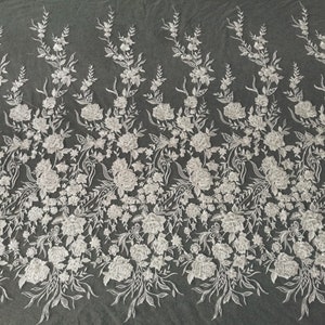 3D Embroidery Flower Lace Fabric, Bridal Ivory White Wedding Dress Lace Applique, Floral Venice Mesh Tulle Veil Sequin Lace by the yards image 2