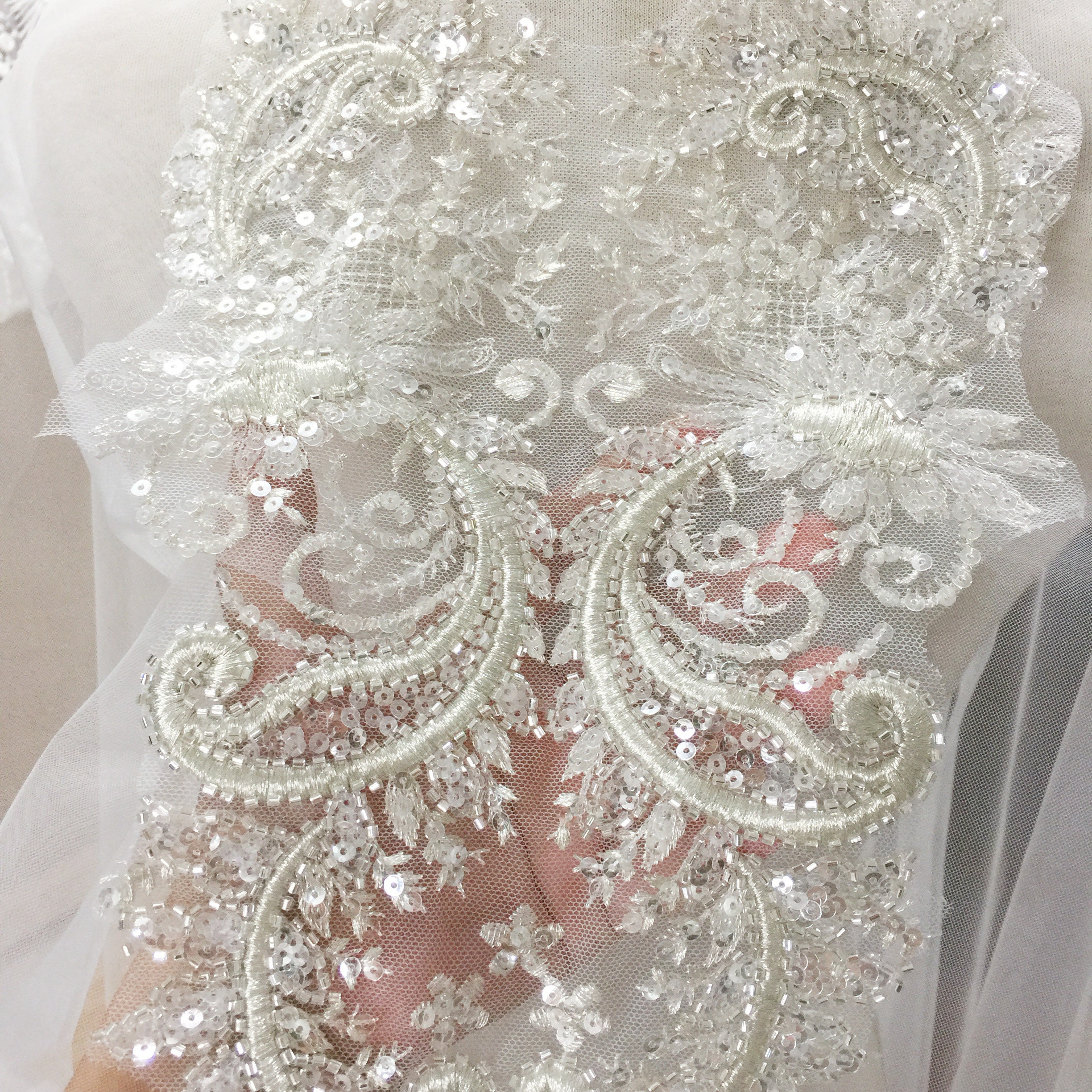 Ivory Sequin Embroidery Lace Eb3044
