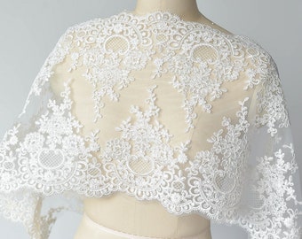 Branco marfim Alencon renda flor lantejoulas apliques de renda, vestido de noiva recortado renda floral rayon guipure véu guarnição de renda pelo quintal