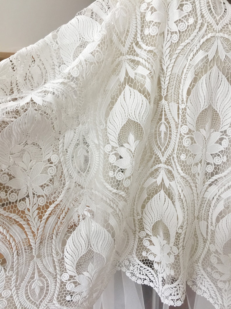 Guipure Boho Bridal Lace Fabric by Yard White Embroidered - Etsy