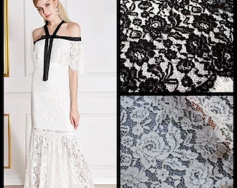 3 Yard Ivory Lace Fabric, Chantilly lace Scalloped material, Wedding Dress Lace Applique trim,French flower lace, Alencon eyelash lace veil