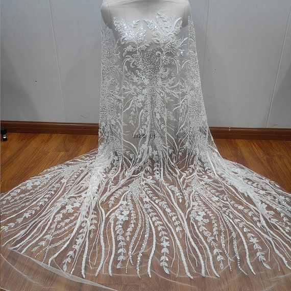 3D Beaded Lace Fabric, White Sequin Beading Lace for Bridal Wedding Dress,  Couture Embroidery Tulle Flower Applique Fabric by the Yard - Etsy