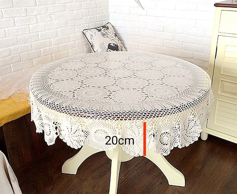 Custom Flower lace tablecloth, Handmade crochet round floral table cloth, Vintage Table linen cover Fabric for home wedding decor zdjęcie 4