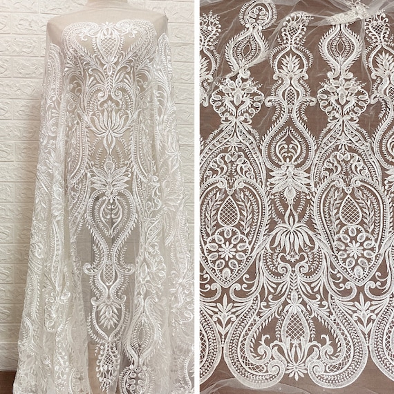 Ivory Sequin Lace Tulle Material Ivory Sequin Lace Tulle Material