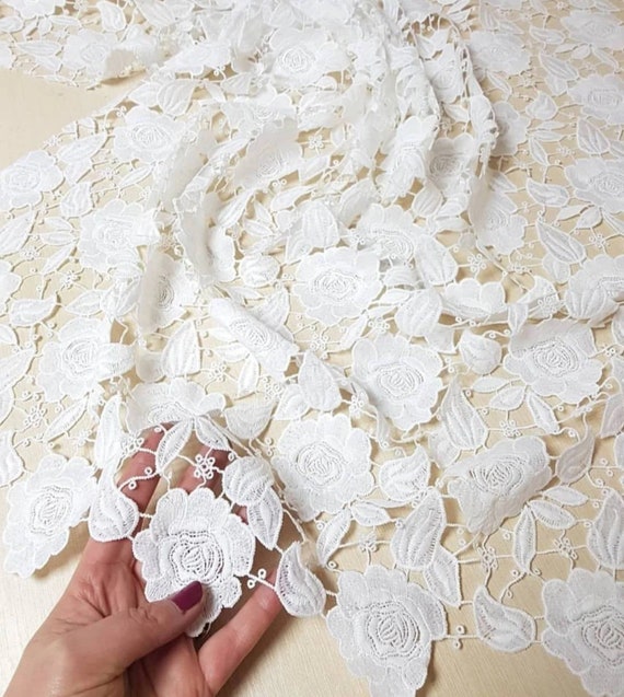 Boho White Quipure Venice Rayon Lace Fabric Hollow Floral Wedding Dress Cotton Embroidery Alencon Tulle flower lace fabric by the yard