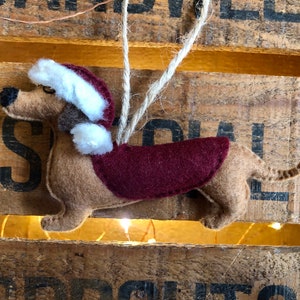 Dachshund Christmas Decoration - Sausage Dog - Handmade - Felt - Ornament - Christmas Tree - Dogs - Christmas Hat - Santa - Dax - Daxie