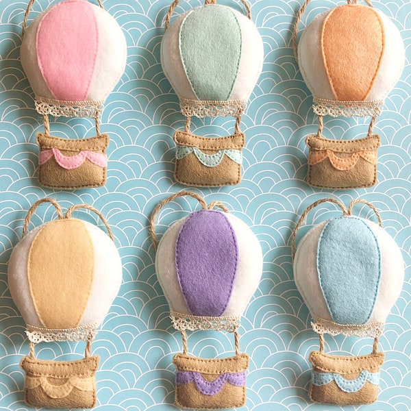 Felt Pastel Hot Air Balloon Decoration - Balloons - Hand sewn - Pastels - Ornament - Hanger - Hanging Decorations