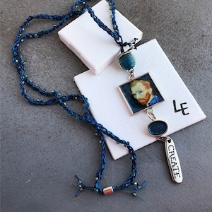 Van Gogh Self Portrait Necklace: Sterling Silver Bezel, Hand Crochet Cord