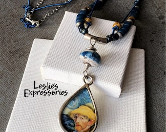 Van Gogh Starry Night necklace, Van Gogh jewelry, famous artist jewelry, mixed media necklace