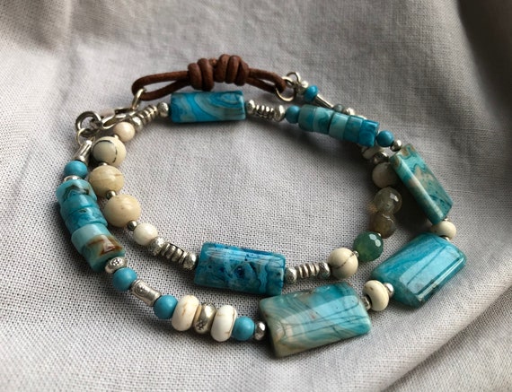 Blue Crazy Lace Agate Gemstone Bracelet Sundance Style | Etsy