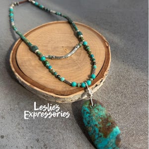 Turquoise Pendant Necklace: Karen Hill Tribe Silver, Leather Cord