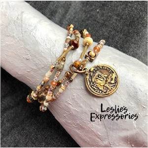 Boho Multi-strand Bracelet, seed bead wrap bracelet, layering bracelet, warm tone bracelet