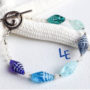 Sea Glass Shell Beaded Bracelet: Moonstone Boho Jewelry