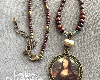 Rembrandt Mona Lisa Necklace, Famous Painting Jewelry, Mona Lisa Jewelry, Leonard da Vinci Jewelry, Art History Jewelry