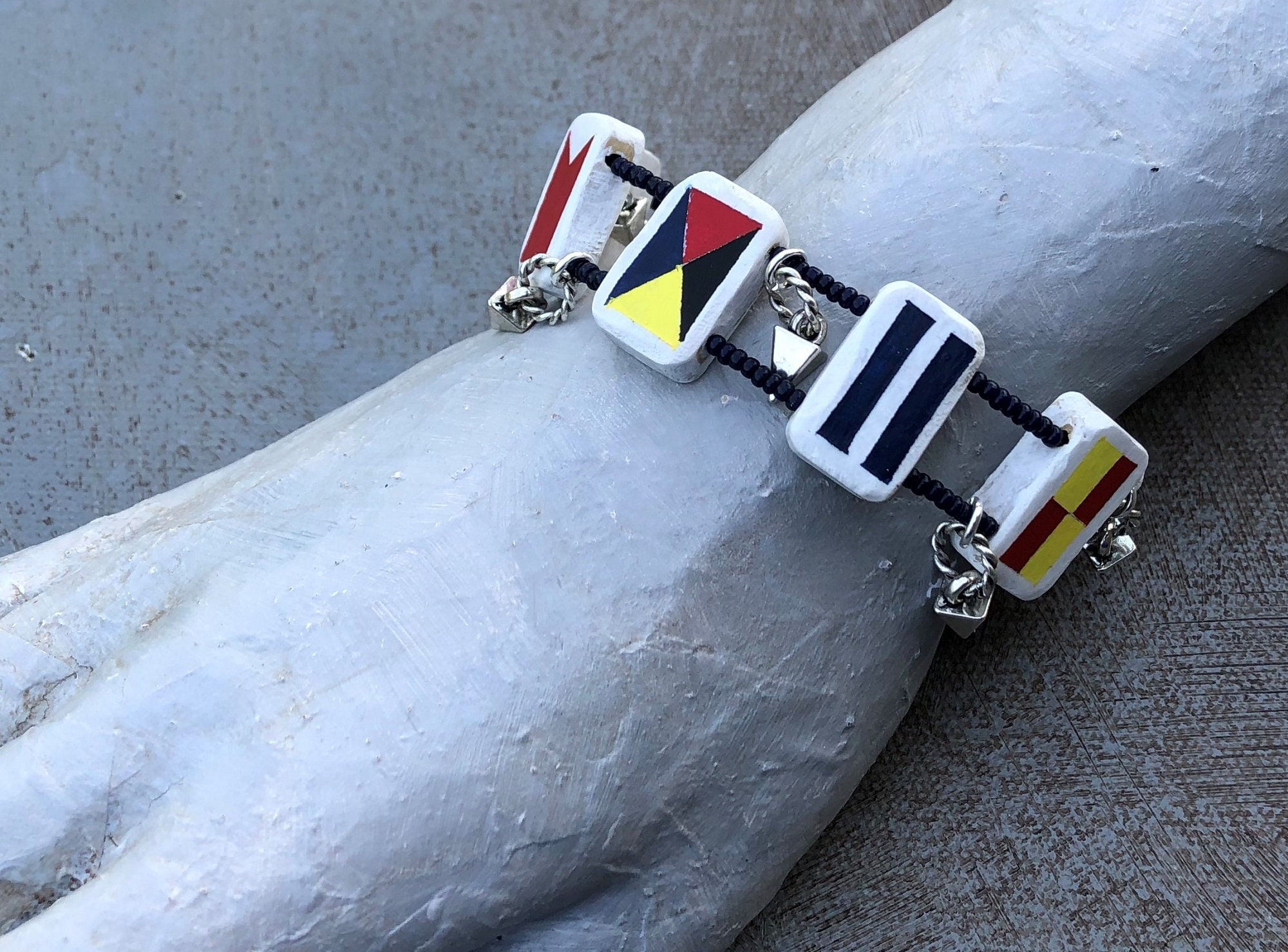 Nautical Flag Bracelet Nautical Statement Bracelet Navy and Etsy