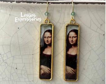 Mona Lisa Earrings, Leonardo da Vinci famous painting jewelry, Mona Lisa Jewelry, resin jewelry, famous art jewelry