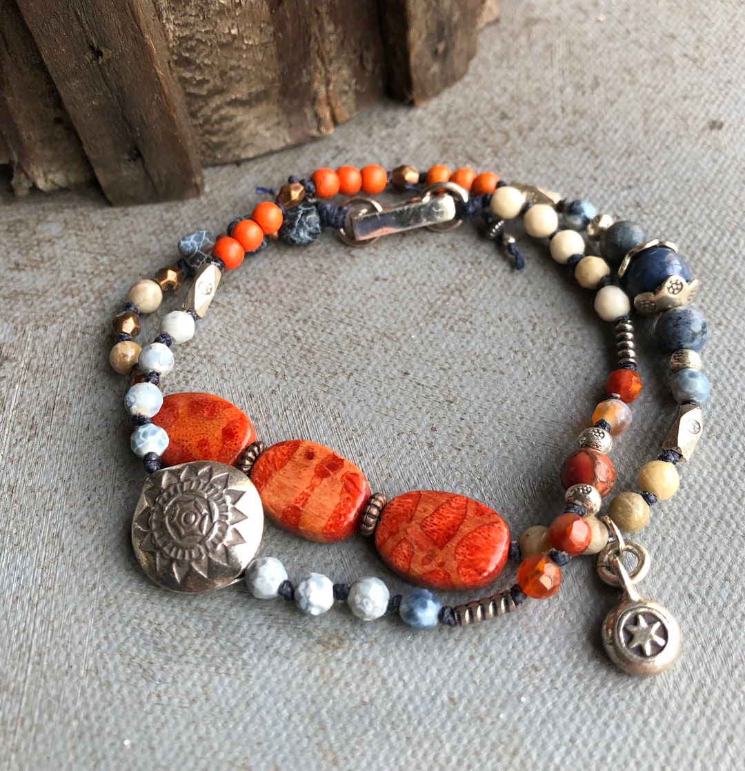 Gemstone and Gold Plated Triple Wrap Bracelets