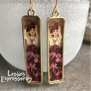 Alphonse Mucha Amethyst Earrings, Alphonse Mucha jewelry, famous artist jewelry, art nouveau artist, artsy earrings, Mucha earrings