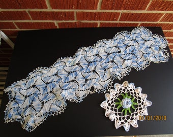 Vintage Doily Blue Table Decor Round Doily Cyanotype Print on Fabric